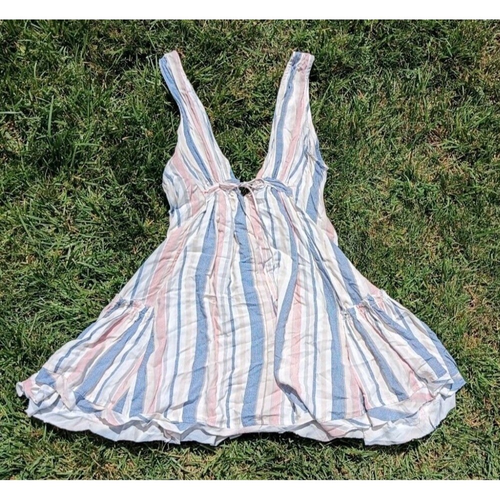 Ocean Drive Striped Babydoll Mini Dress M Coastal Cottagecore Boho Beachy Flowy